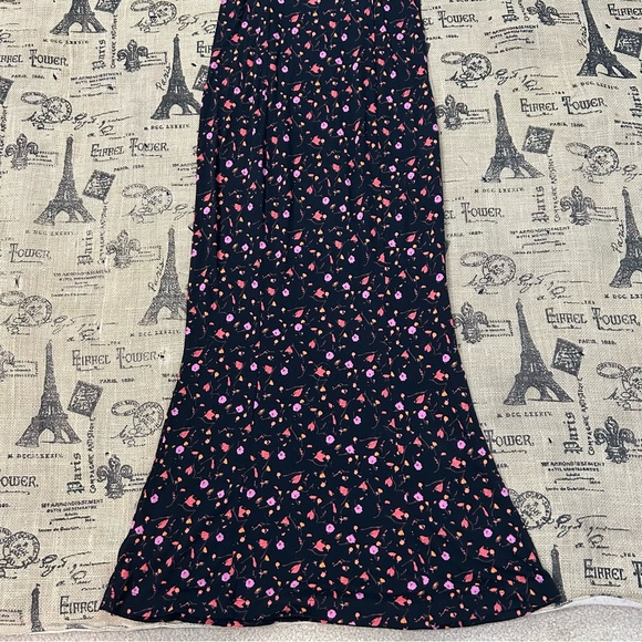 Free People NWOT! Black Pink Floral Puff Sleeve Crew Neck Midi Stretch Dress - Picture 12 of 16